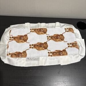 MINKY COUTURE White Brown Baby Security Blanket Burb Cloth Bull Cow Ox Animal